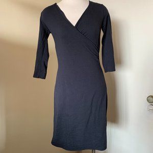 ATHLETA BLACK FAUX WRAP 1/2 SLEEVE DRESS SIZE M